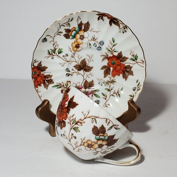 Norcrest Teacup and Saucer Orange Yellow Pink Flowers - Picture 10 of 11